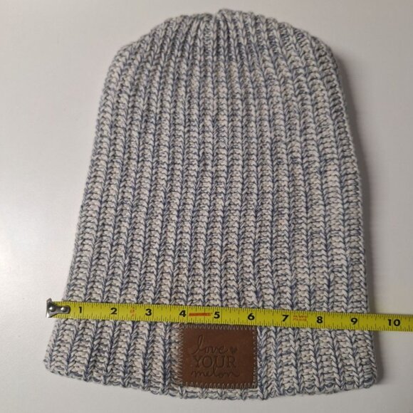 Love Your Melon Hat Winter Slouchy 12 Inches Tall Blue White Cotton Beanie - Picture 4 of 6
